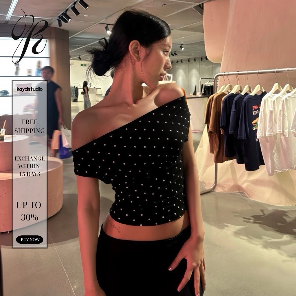 KAYCI.STU | “TRỄ BI TOP” - Áo Trễ Vai Chấm Bi 2 Lớp Dáng Ngắn Mặc Được Nhiều Kiểu Basic Style (A214)