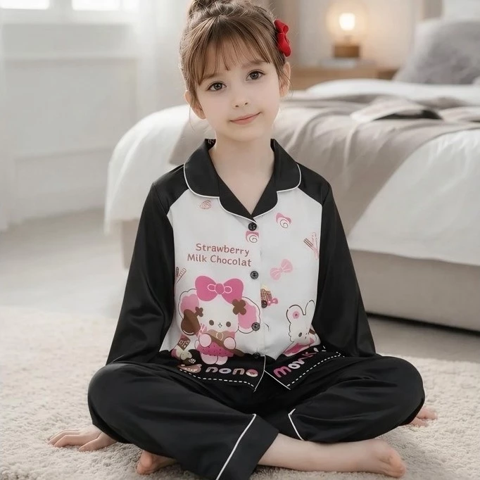 Bộ pijama đồ ngủ tay dài chất lụa satin size từ 10-55kg cho nữ 1-18 Tuổi shopthaovy_kids