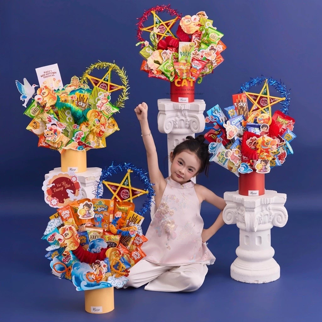 Lẵng quà bánh kẹo Trung thu, Quà trung thu cho bé, Quà tặng Trung thu ấn tượng, Quà kẹo các dịp lễ, Quà bánh kẹo cho bé