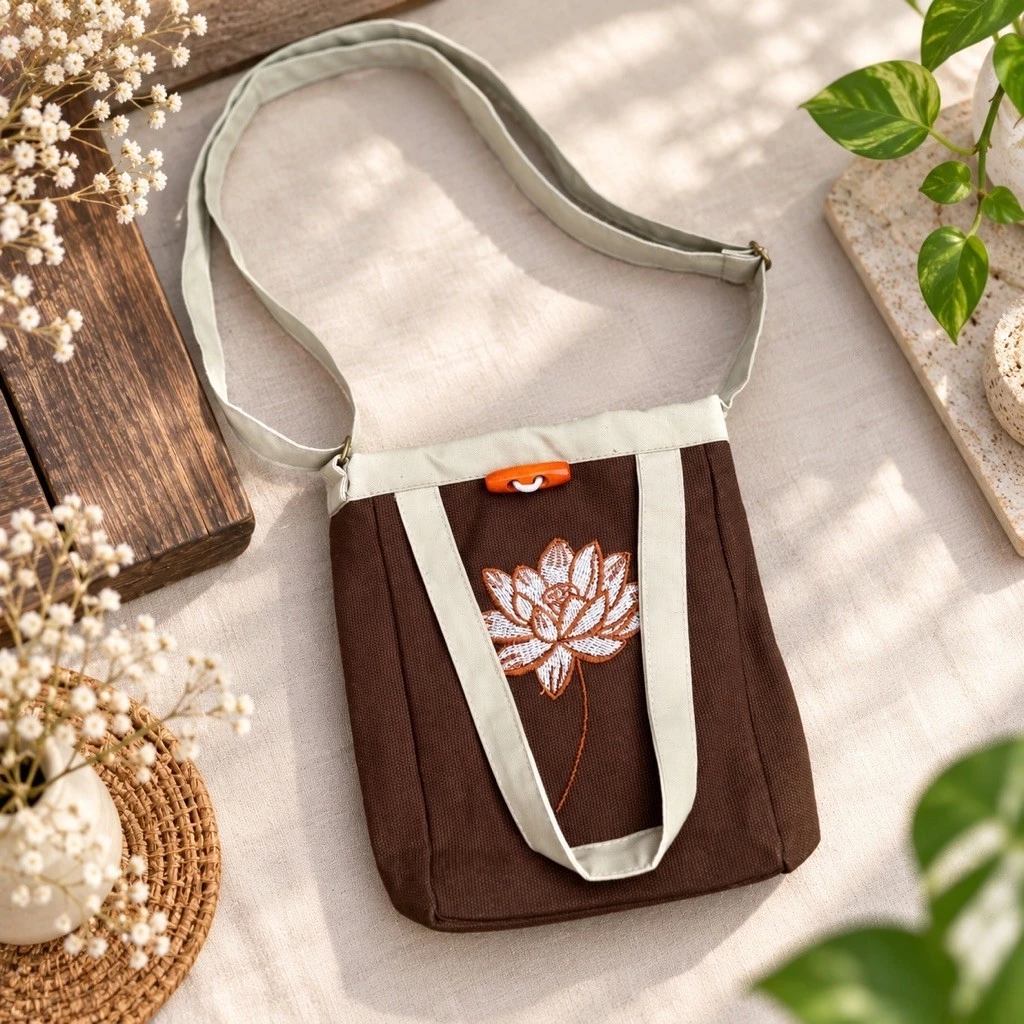 Túi đeo chéo hoặc xách tay đi chùa đựng điện thoại vải Canvas siêu dễ thương Tuệ Khanh