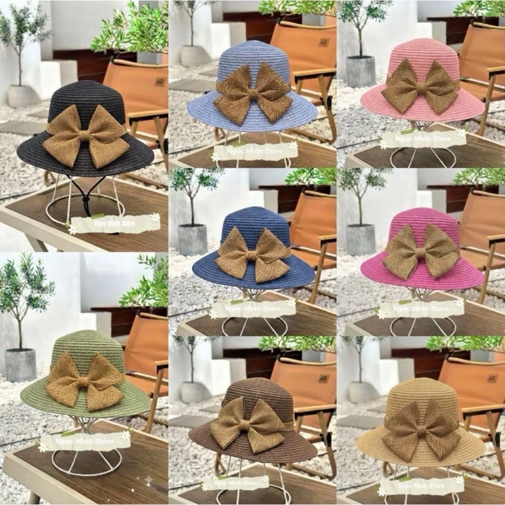 Nón cói bản nơ to Handmade, sợi cói tự nhiên, thời trang, điệu đà