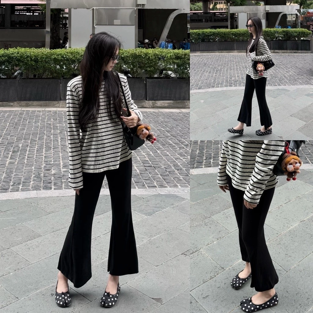 [Steezy] Quần vải thun zip loe dáng lửng siêu co giãn cạp chun dây rút form ôm, quần thun mềm thu đông cho nữ QV9900
