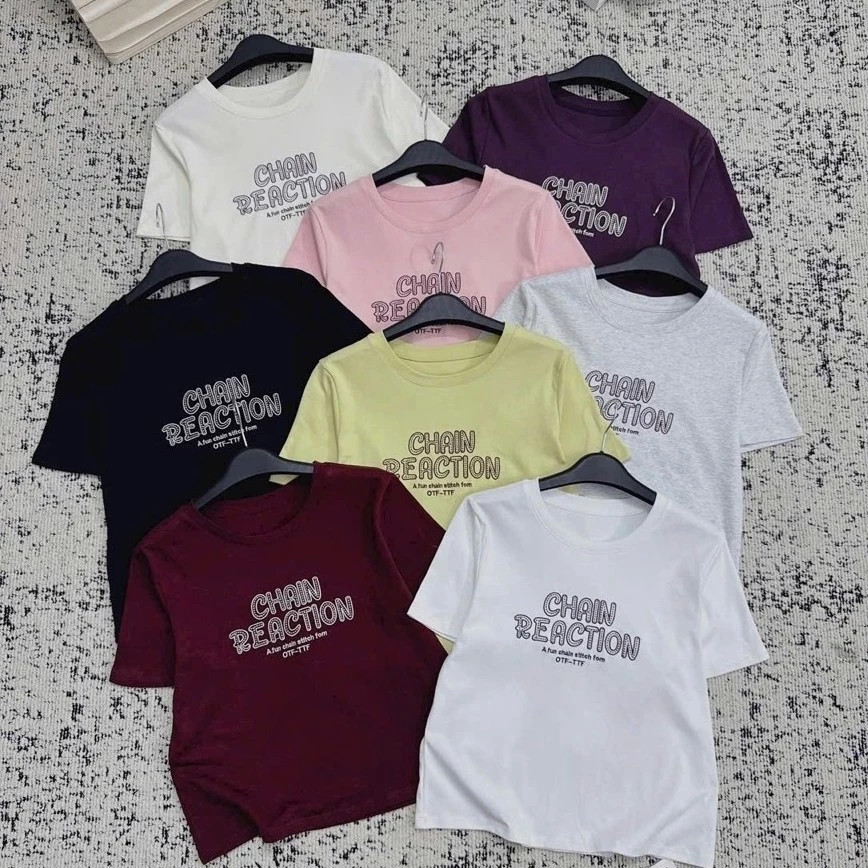 ✨ Áo Thun Nữ In Chữ "Chain Reaction" Phong Cách Streetwear Năng Động ✨