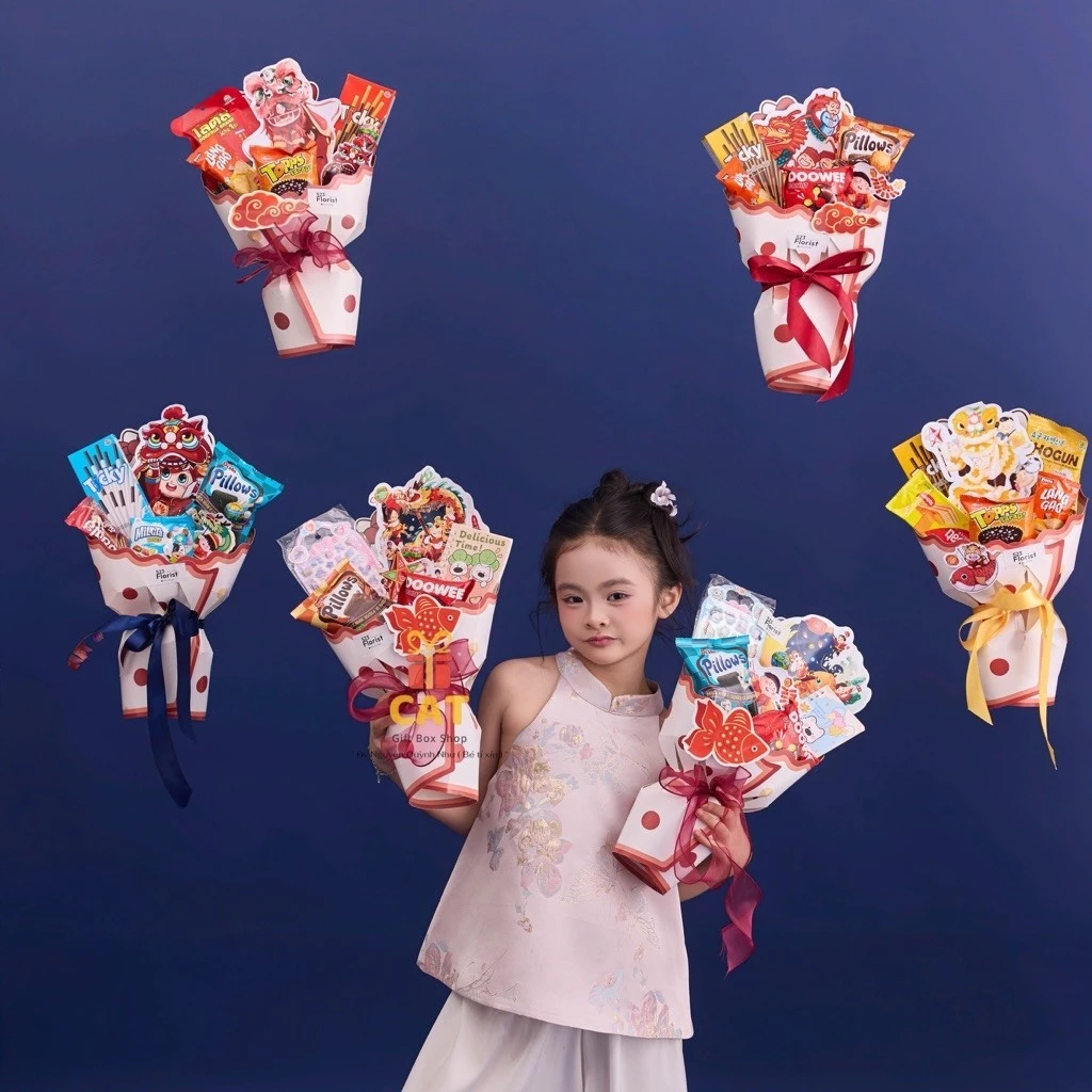 ( Hoa toc HCM -  Mua nhieu giam gia) Combo 10 Bó hoa bánh kẹo mini Trung Thu, quà Trung Thu tặng các bé, lớp học