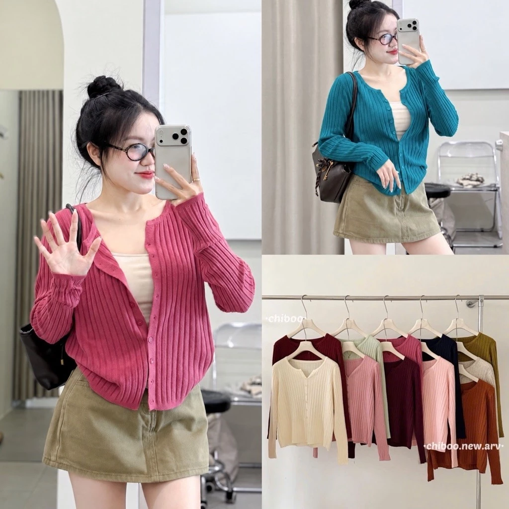 [Hàng QC] Áo cardigan len gân dày dặn mềm mịn phối cúc trai dài tay thu đông - A11088