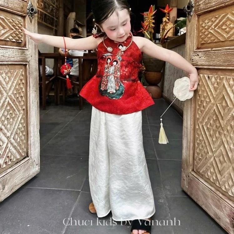set yếm đỏ cho bé diện trung thu, tết (9-30kg)