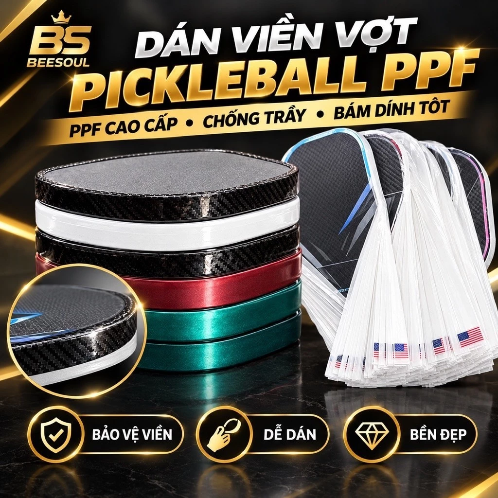 Miếng Dán viền vợt pickleball Full Viền trong suốt 16mm 14mm loại1 nhập khẩu USA siêu dai siêu bền