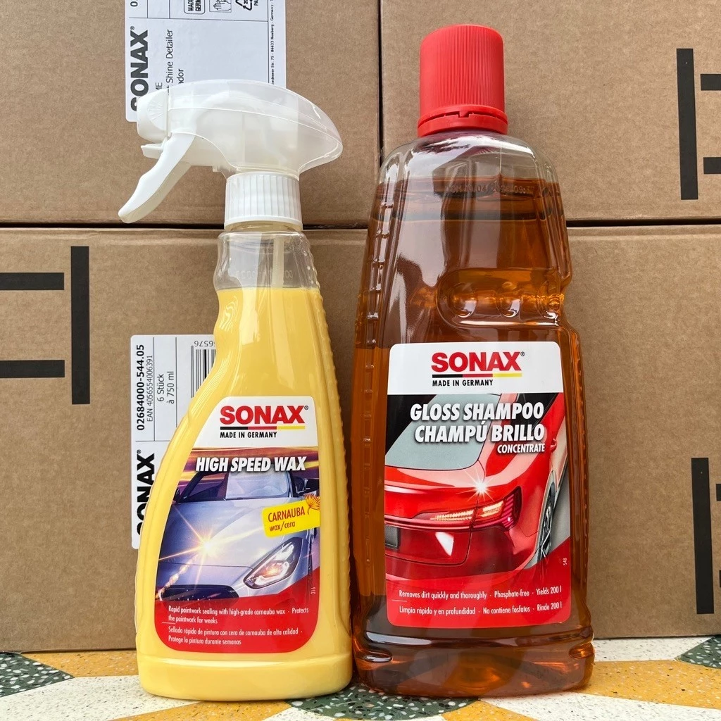 COMBO nước rửa xe & Lau bóng sơn nhanh xe ô tô, xe máy - SONAX 314300, 288200