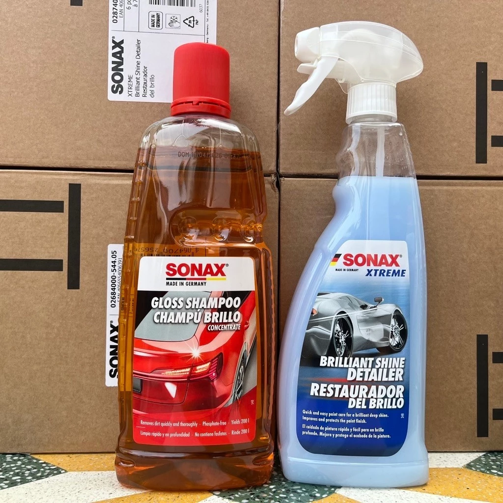 COMBO nước rửa xe & phủ nano bóng sơn nhanh xe ô tô, xe máy - SONAX 314300 & 287400