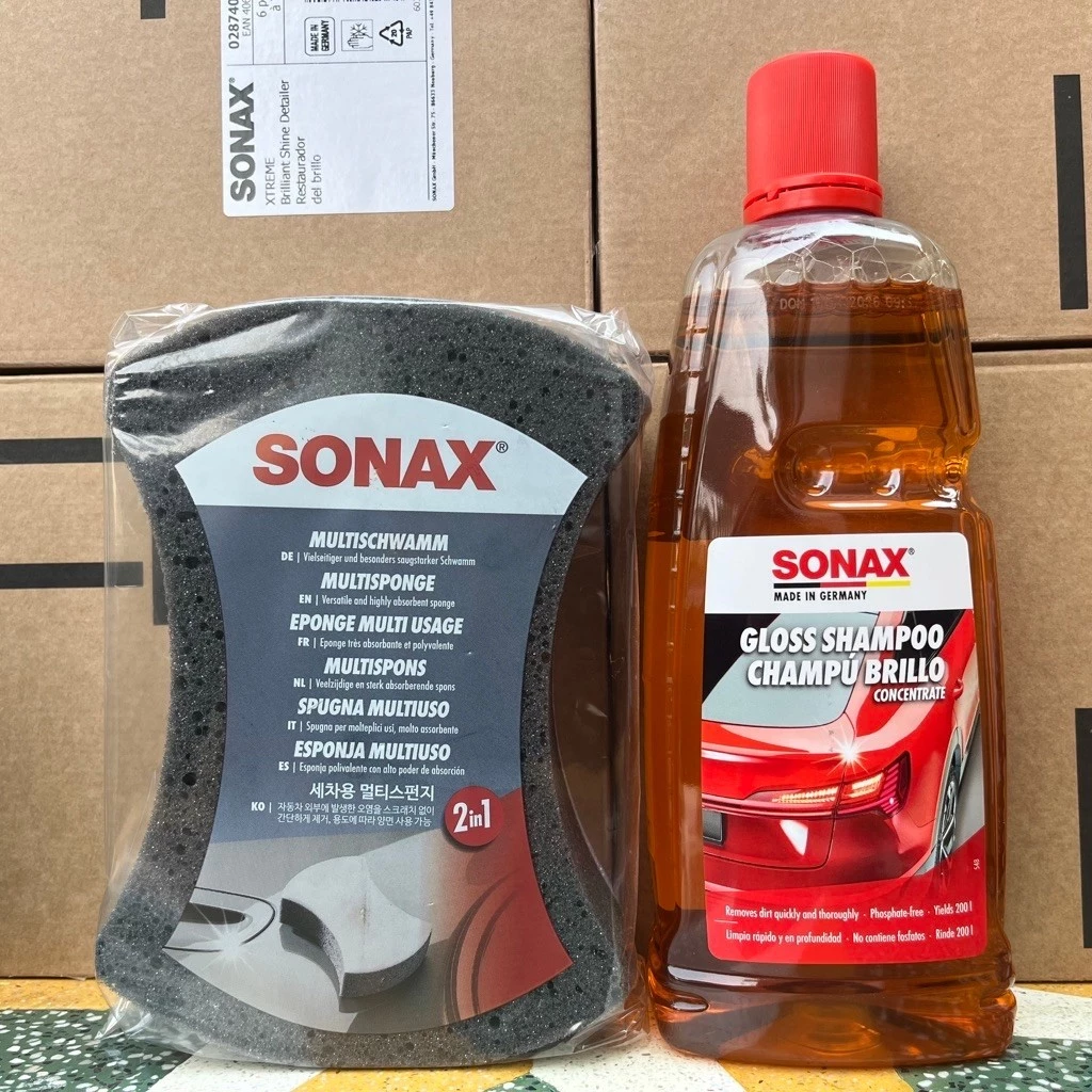 COMBO Nước rửa xe & Mút rửa xe ô tô xe máy - SONAX Gloss Shampoo Concentrate