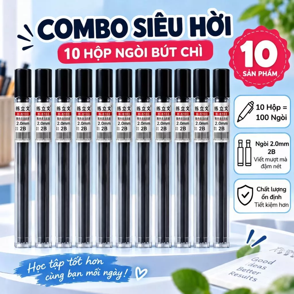 🐬🏝🖤 10 hộp ngòi chì kim 2B đường kính 2.0mm🐬🏝 🖊