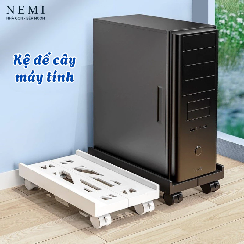 Kệ Đỡ Máy Tính Có Bánh Xe NEMI, Giá Đỡ Case PC Chắc Chắn Bằng Thép Kéo Dài Linh Hoạt