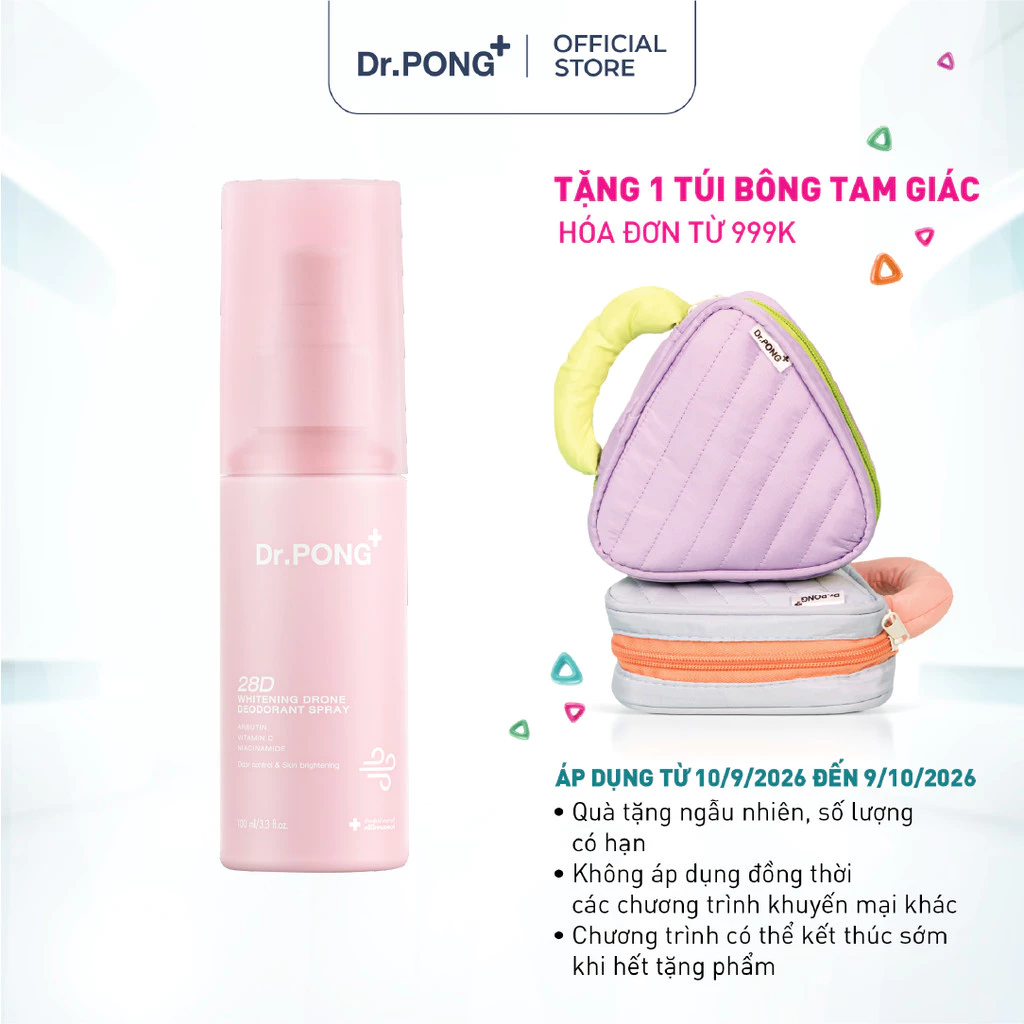 Xịt khử mùi trắng da, mờ thâm Dr.PONG 28D Whitening Drone Deodorant Spray 100ml