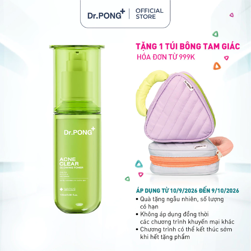 Toner hỗ trợ giảm mụn, kiềm dầu Dr.PONG Acne Clear Glowing Toner 100ml