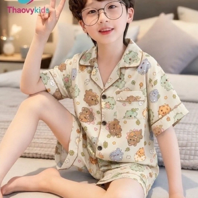 Bộ pijama bé trai vải lụa Mango họa tiết siêu nhân dễ thương | Đồ ngủ trẻ em mềm mát, cao cấp, mặc ở nhà