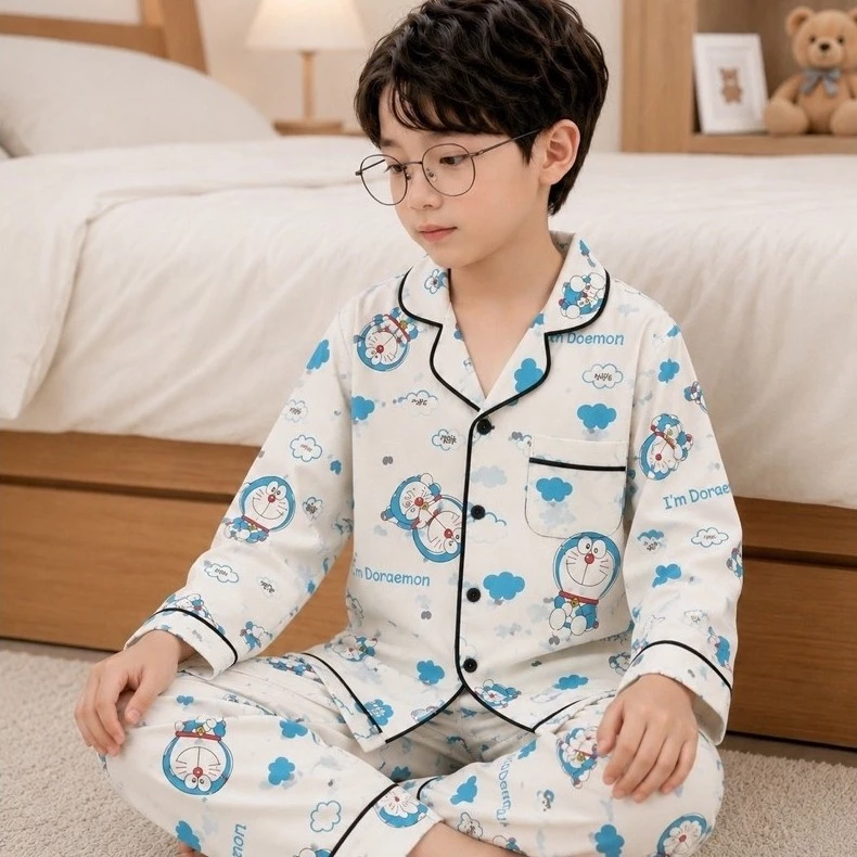 Bộ pijama bé trai vải lụa Mango họa tiết thú  dễ thương | Đồ ngủ trẻ em mềm mát, cao cấp, mặc ở nhà