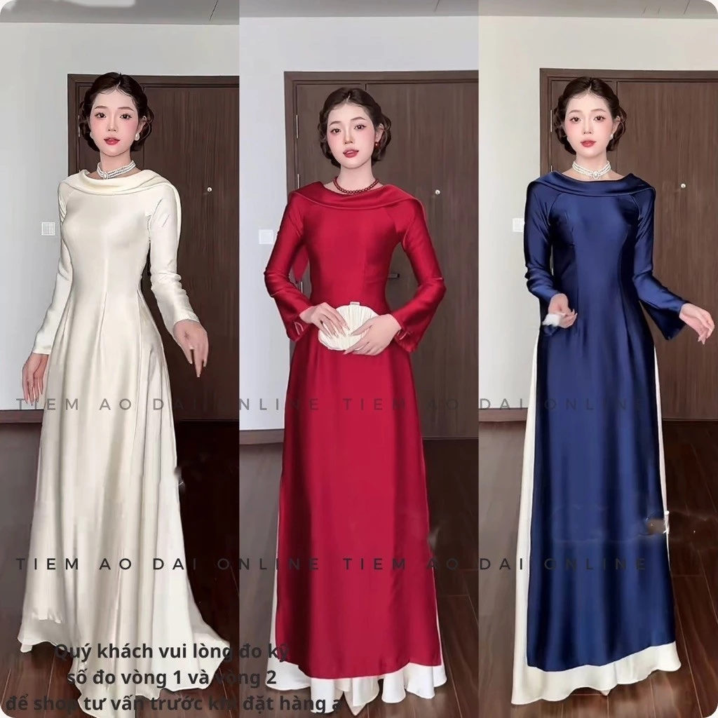 BST TẾT 2027 Áo Dài Lụa Cao Cấp Cổ Thuyền Thanh Lịch,Dáng ôm Tôn Dáng Sang Trọng Dự Tiệc Lễ Tết Dịu Dàng Hot Trend