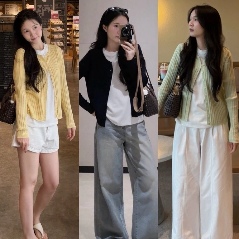[Steezy] Áo khoác cardigan len lông cừu sọc dọc trơn form vừa- KC1088