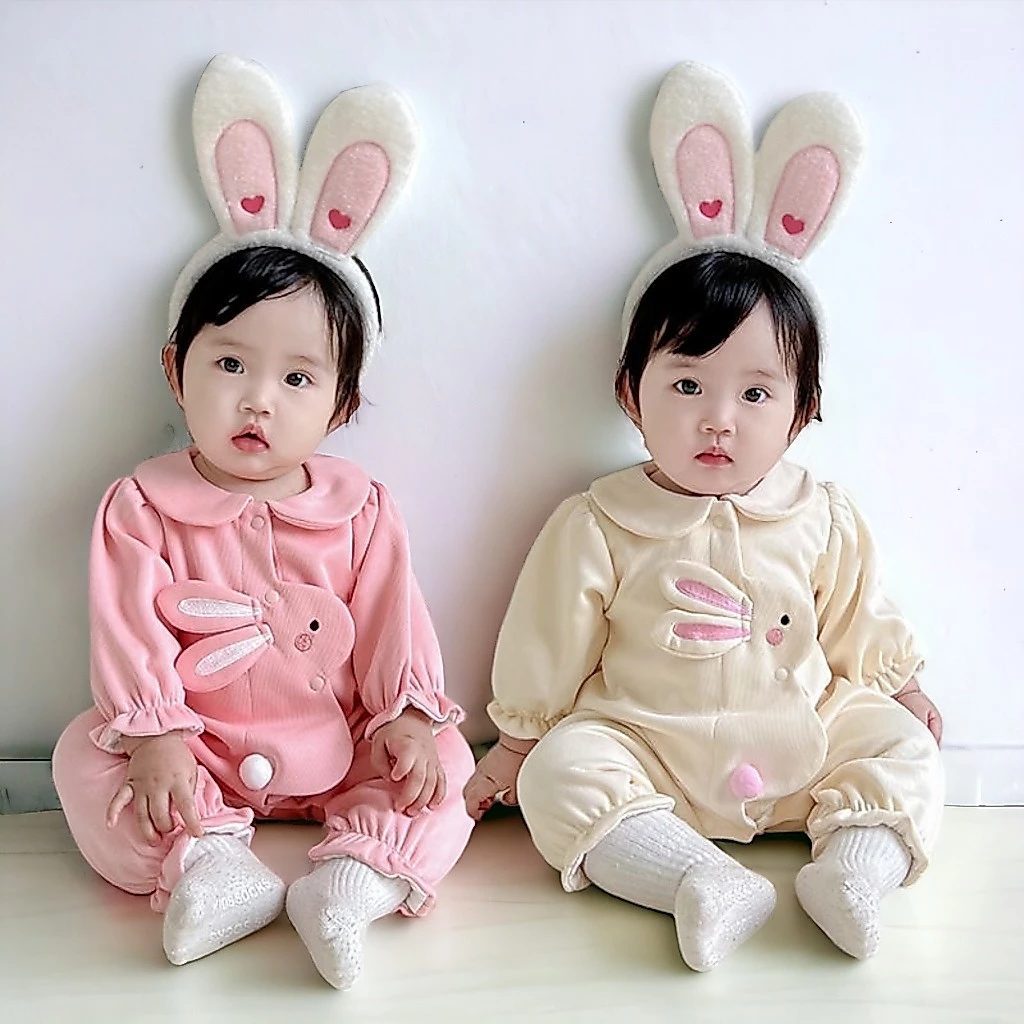 Bodysuit dài tay cho bé gái vải zip lông dày dặn Đồ liền thân Áo liền quần trẻ sơ sinh Thỏ ngực SLT146