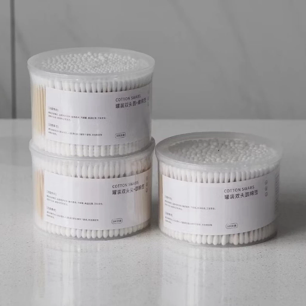 Hộp 500 Tăm Bông Ngoáy Tai Thân Gỗ Chất Liệu Cotton 2 Đầu Đa Năng