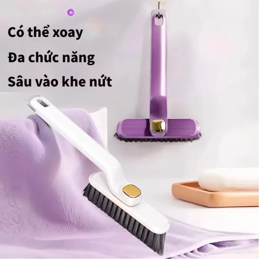 Bàn chải vệ sinh đa năng, xoay 360 độ kèm kẹp gắp rác 2in1, vệ sinh khe hẹp góc tường tiện lợi