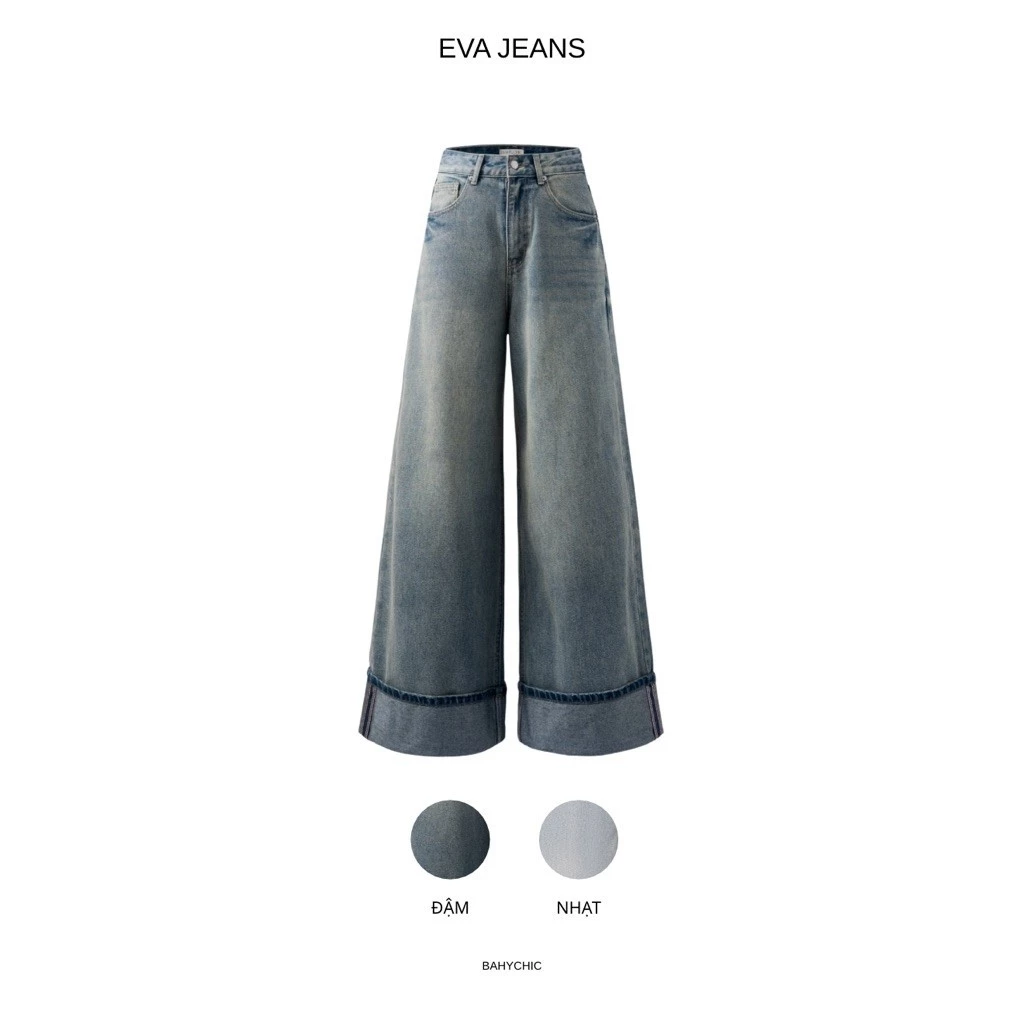 ( EVA1- JEANS- ĐỌC KỸ MÔ TẢ ) Quần jeans BAHYCHIC kiểu DẬP LAI ống rộng, form ống suông rộng dài