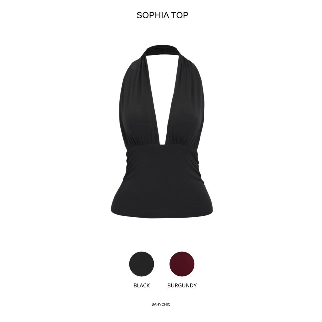 (SOPHIA-BG001) Áo nhún eo cổ chữ V, KHOÉT SÂU NHÚN EO đơn giản thanh | BAHYCHIC