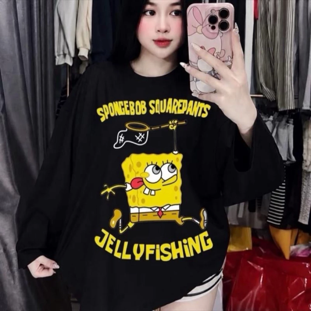 Áo Thun Nam SpongeBob SquarePants Jellyfishing - Thiết Kế Độc Đáo, Phong Cách Thời Trang- Bọt dài