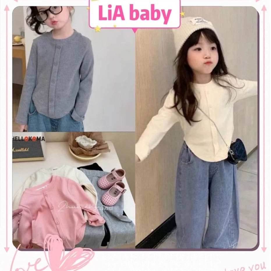 [LiA baby’s] Áo dài tay thu đông vạt bầu trơn thun gân cho bé gái (9-34kg)