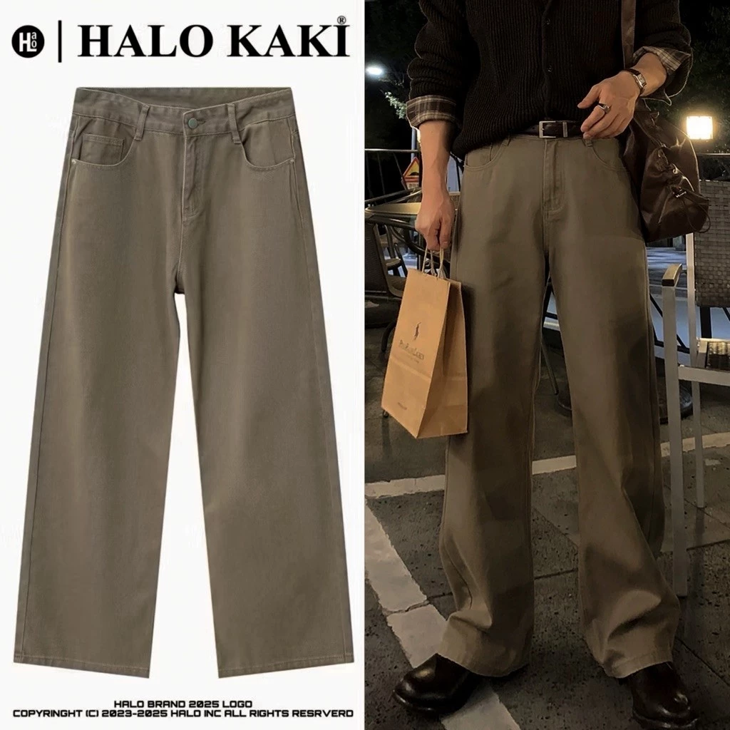 NÂU SỮA BAGGY - JEANS BAGGY TRƠN QUẦN JEANS (FORM BAGGY) ỐNG RỘNG SUÔNG CHẤT DÀY UNISEX -  [HALO KAKI]