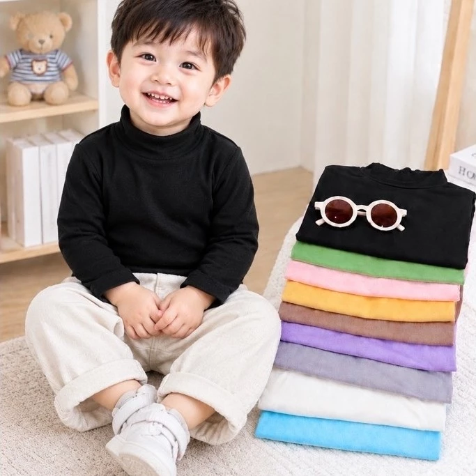 B5 Áo Bún Giữ Nhiệt Cổ 3cm Chất Thun Lạnh Co Dãn Mềm Mịn Cho bé Trai, Bé Gái Size 5-15kg