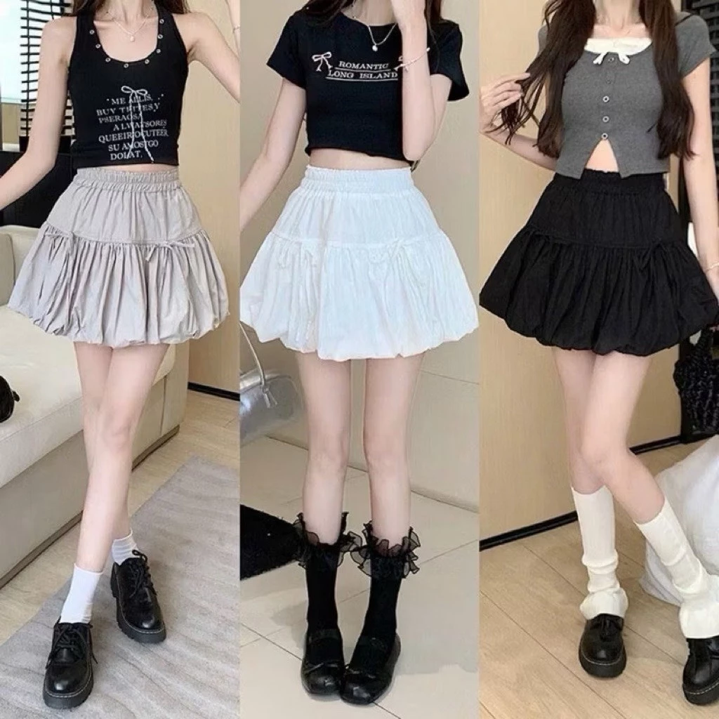 (Mở Bán) Chân Váy Bí Kèm Quần Bảo Hộ - Cạp Chun Co Dãn Tốt
