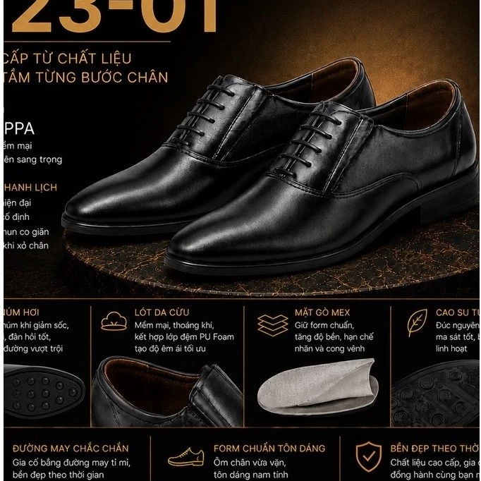Giày da nam G23-01 da Nappa cao cấp Chính hãng Công ty Cổ phần 26 (*tặng kèm hộp xi + đón gót)