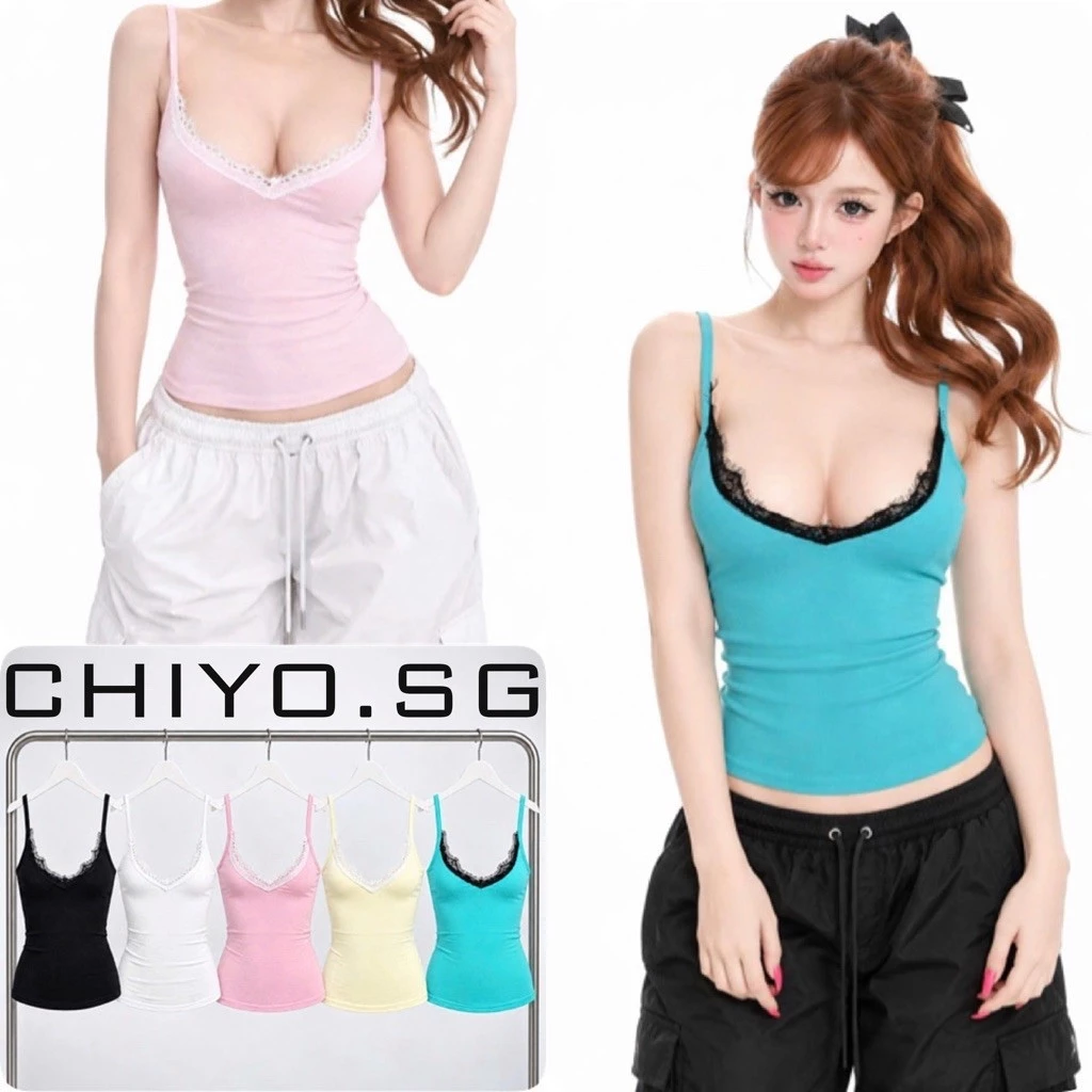Áo 2s viền ren dáng ôm basic CHIYO.SG phong cách y2k sang chảnh A415