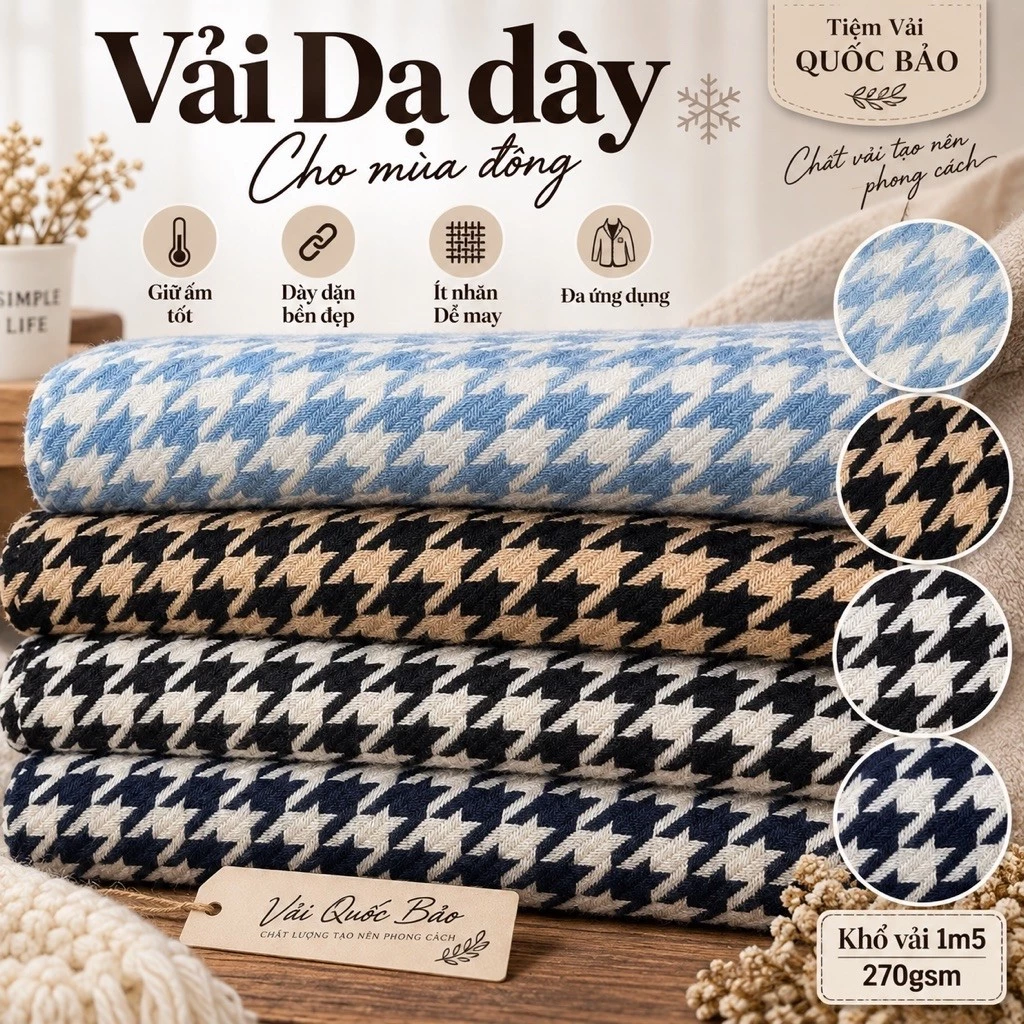 Vải dạ , dày phù hợp mùa đông giữ ấm, khổ 1m5, 270gsm, khăn choàng, plazer , váy , nón , túi, gile