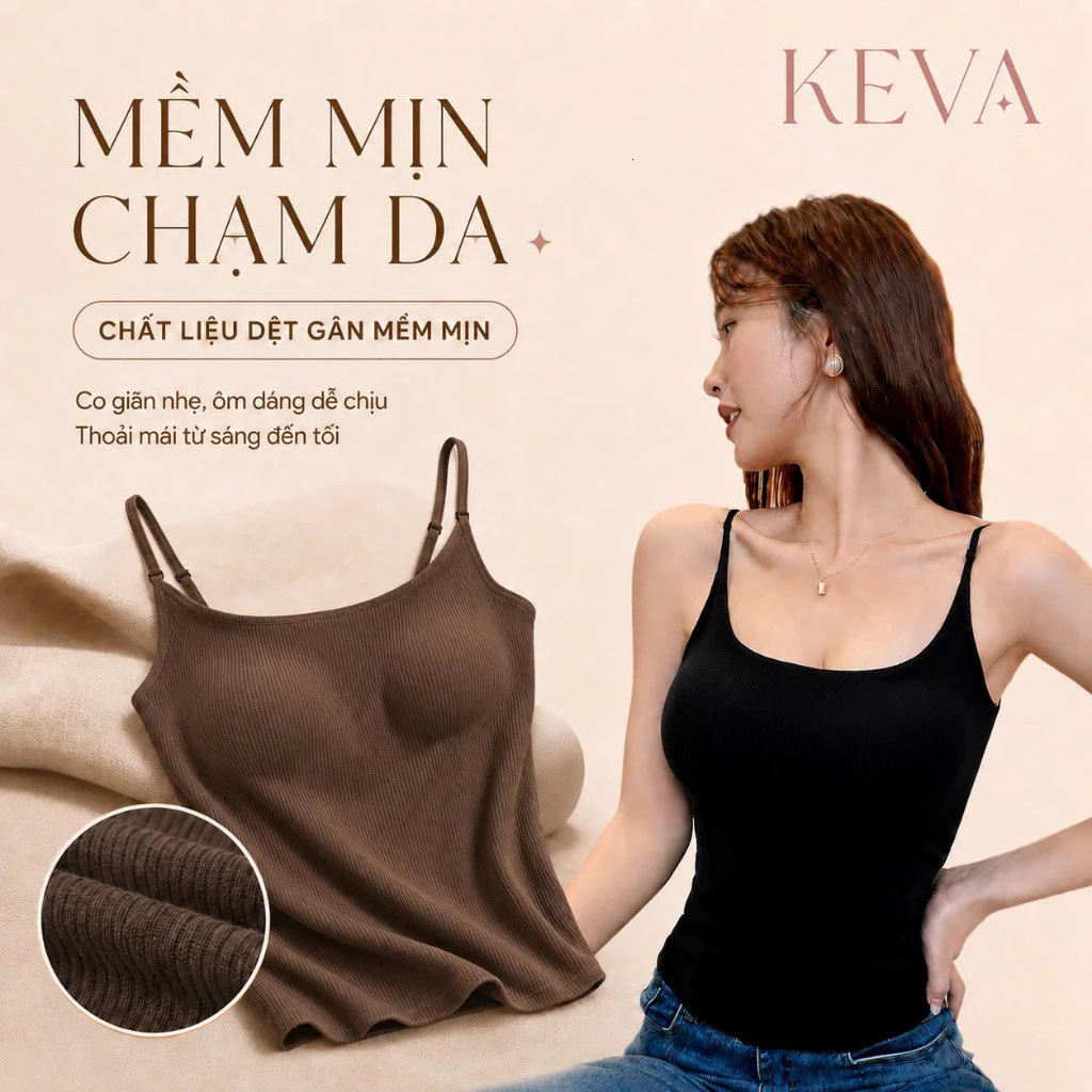Áo Giữ Nhiệt Nữ Hai Dây Tích Hợp Đệm Ngực 3cm Tôn Dáng Nâng Ngực Không Cần Bra 8830