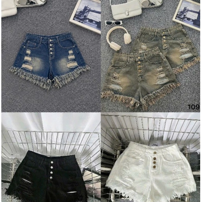 Quần Short Jean Nữ Rách Lai Tua Rua Bigsize 40–85kg Lưng Vừa Kèm 4 Khuy Cá Tính MS1093 – 2KJeans