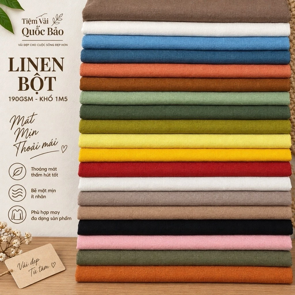 [Vải Quốc Bảo] Vải linen bột loại 1 độc quyền khổ 1m5, phù hợp may set, đầm,quần,áo sơ mi, đồ trẻ em