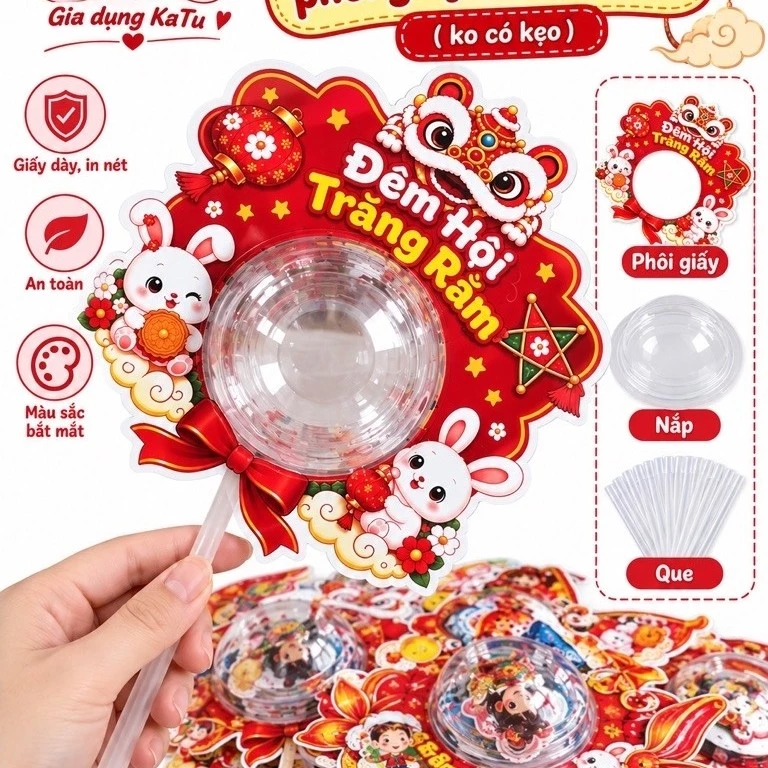 Phôi làm set kẹo trung thu cho bé ( gồm bìa, nắp, ống hút)
