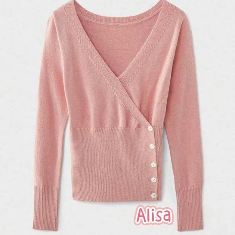 [HÀNG CÓ SẴN] Áo lên cổ V bo eo Hồng- ALISA