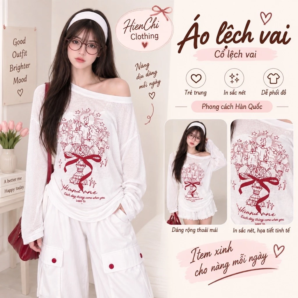 Áo Lệch Vai Nữ Dài Tay Thun Xước In Graffiti , Áo Thun Giấy Mỏng Lệch Vai Dài Tay Nữ Dáng Rộng Thời Trang Siêu Xinh
