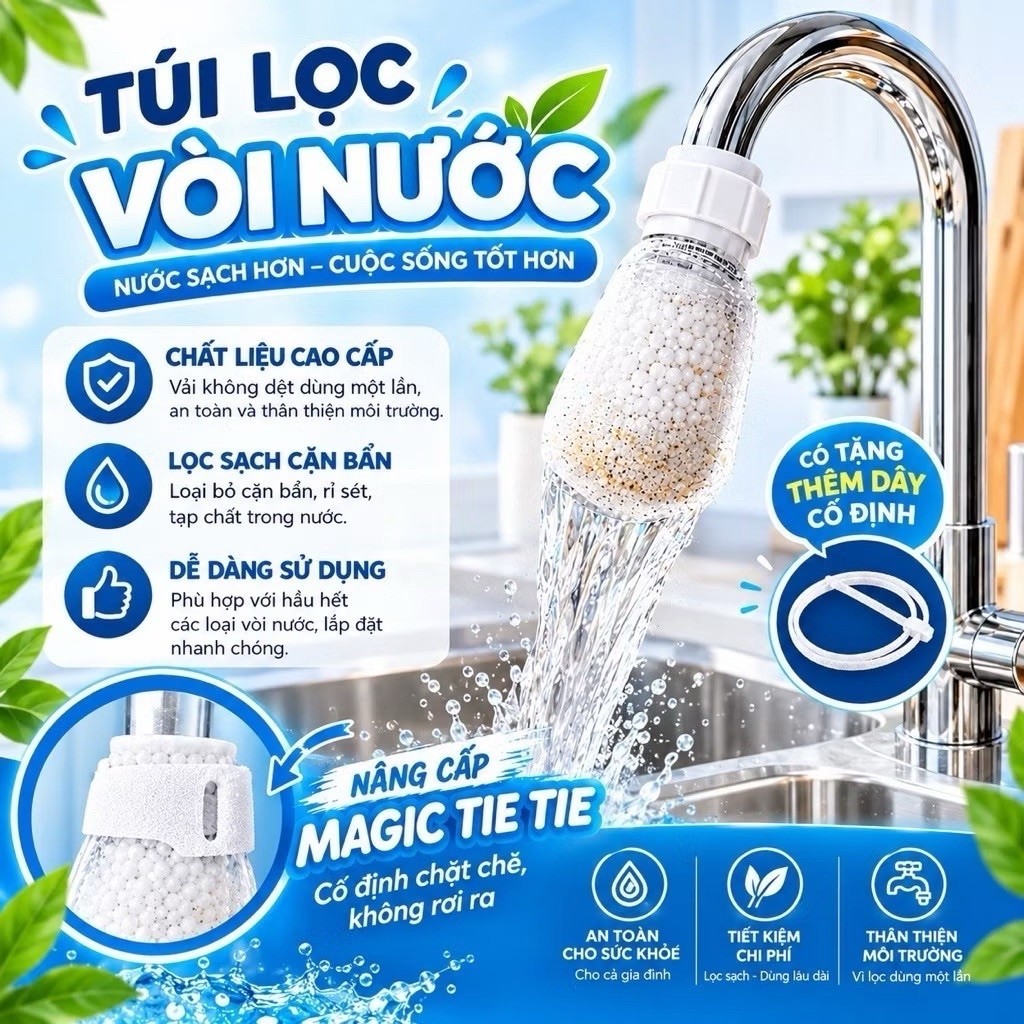 Combo 100 Túi lọc vòi nước đa năng Giữ cặn bẩn Tạp chất Cải thiện chất lượng…