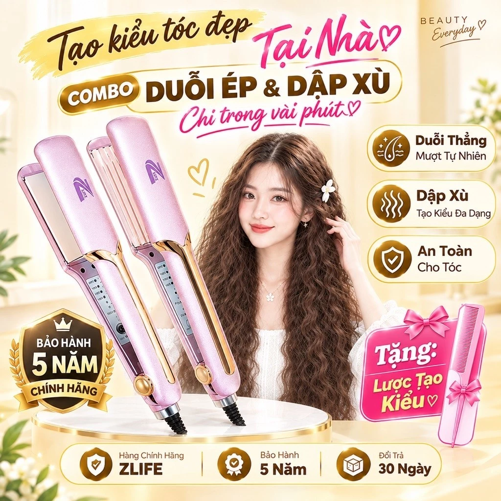 Máy Duỗi Ép Thẳng Tóc Uốn Cụp Chính Hãng Zlife Z469, Máy Dập Phồng Chân Tóc, Bấm Xù Zlife Z489
