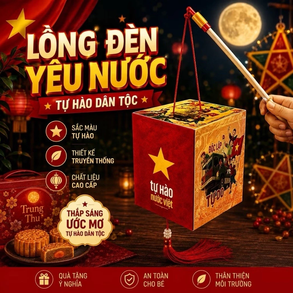 Lồng đèn yêu nước 6D hộp giấy Có đèn led