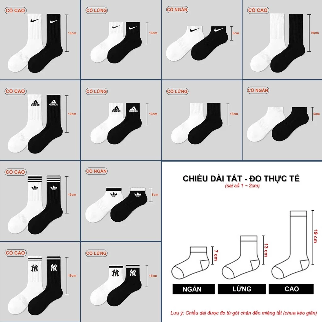 Tất cổ ngắn thời trang thể thao Chất liệu sợi Cotton cao cấp trắng sáng dày dặn logo sắc nét