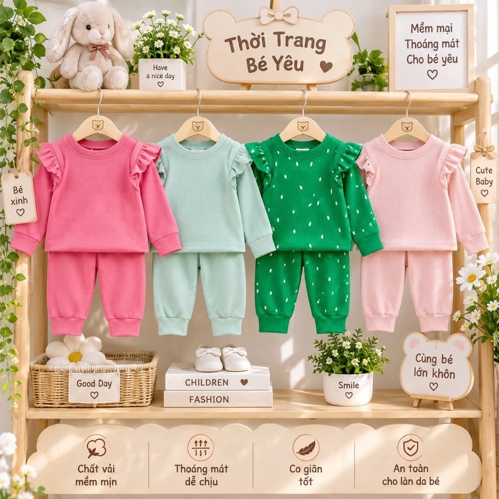 combo 3bộ đồ cánh tiên cổ 3 phân bé gái chất len tăm dày dặn cho bé
