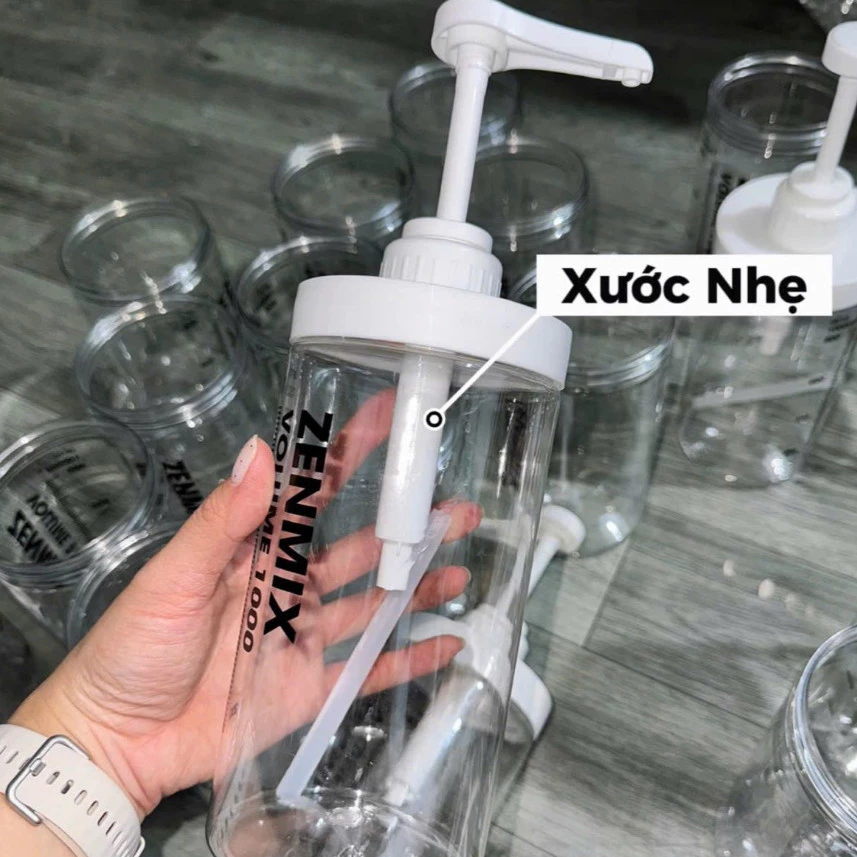 [HÀNG MỚI XƯỚC NHẸ] Bình ZENMIX 1L Đựng Siro Có Vòi Pump, Bình Đựng Siro Định Lượng Chuẩn