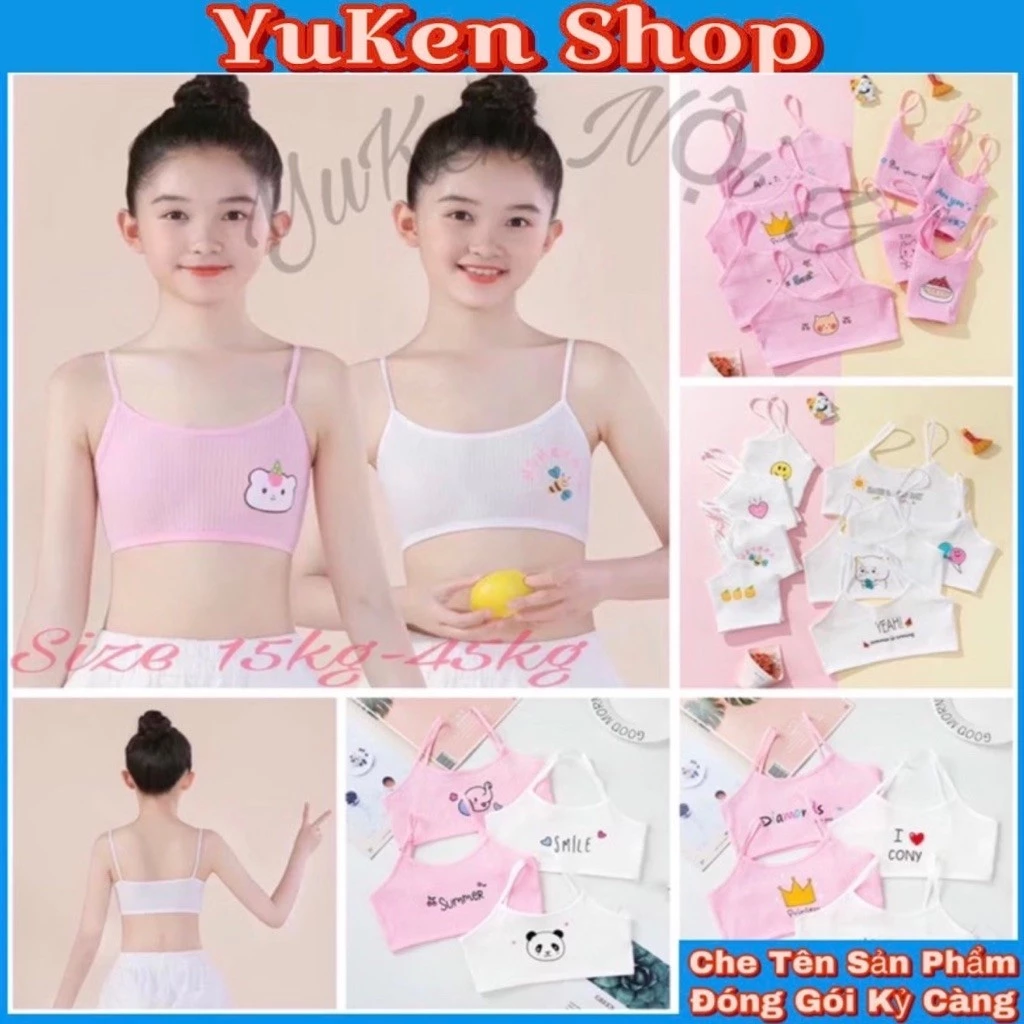 SET 4 Áo Lá Gâm Tăm Cho Bé Gái-Combo Áo Lót 2 Dây Dạng Chui Không Mút Kháng Khuẩn,Thấm Hút,Mềm,Thoải Mái Cho Học Sinh
