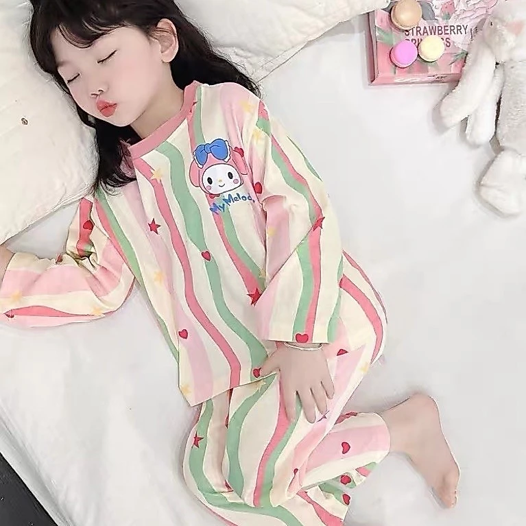 Đồ Bộ Bé Gái Dài Tay Thu Đông Họa Tiết Dễ Thương, Pijama Trẻ Em Vải Mềm Thoáng Mát, Quần Áo Ngủ Cotton Đáng Yêu sz8-23kg