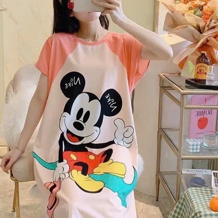 Đầm -váy ngủ nữ -chất liệu - thun sữa - mềm - mát - mịn - Đầm mặc nhà - đầm ngủ họa tiết hoạt hình